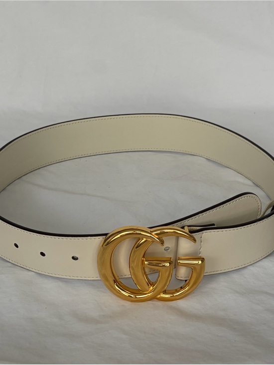 Gucci Cream Leather Belt with Gold Double G Buckle